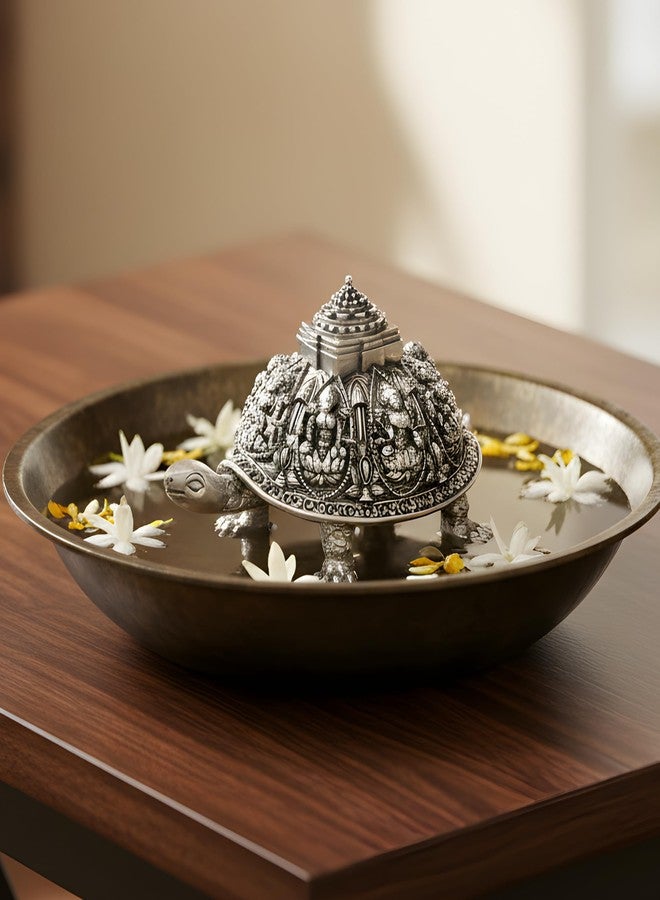 Dev Aastha 999 Pure Silver Plated Ashta Lakshmi Tortoise Idol | Vastu Home Decor for Pooja Room & Mandir | 4.75 Inch Turtle Showpiece for Prosperity & Good Luck - Image 5